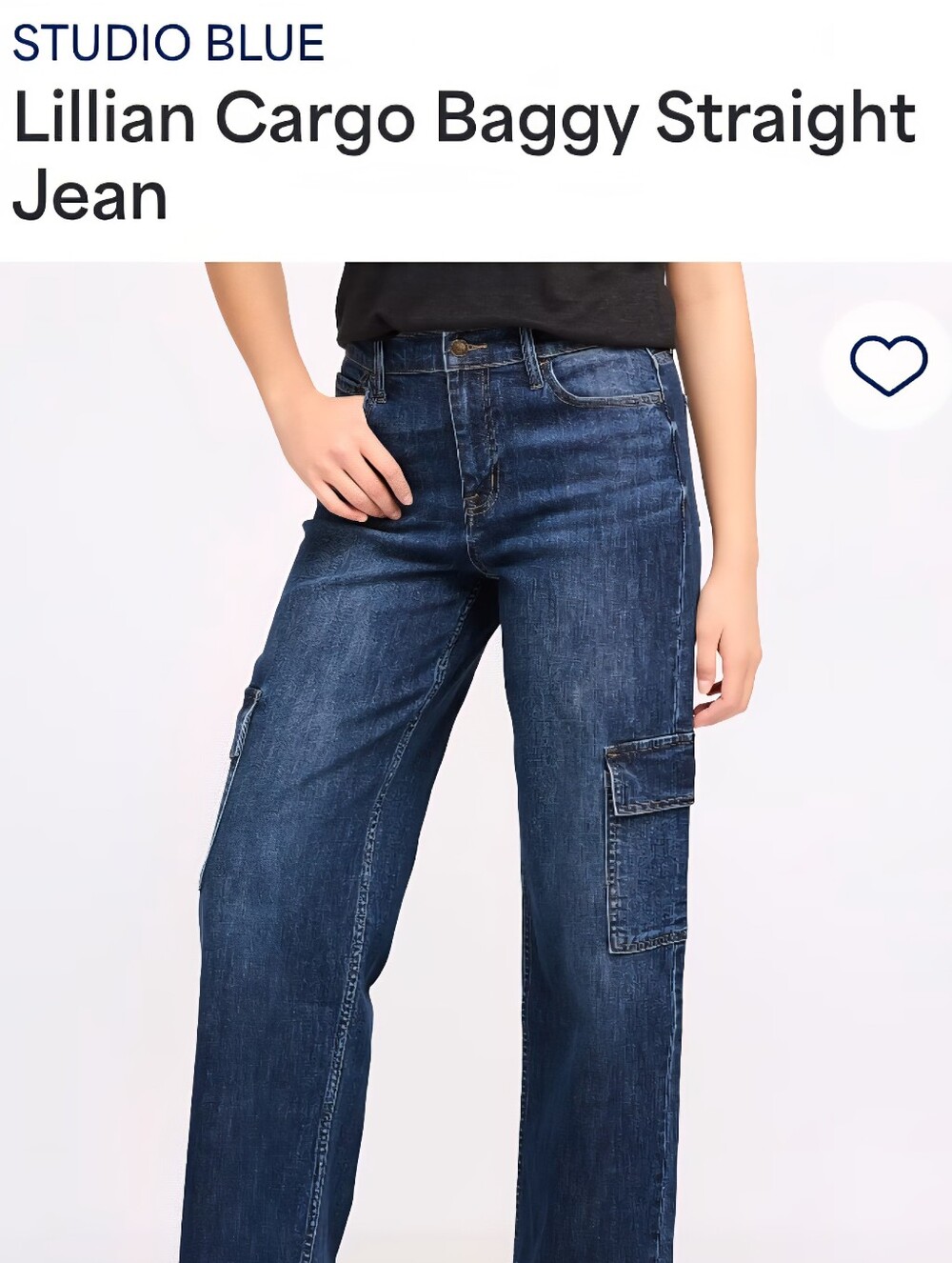 Studio Blue Lillian Cargo Baggy Straight Jeans - Dark Blue
